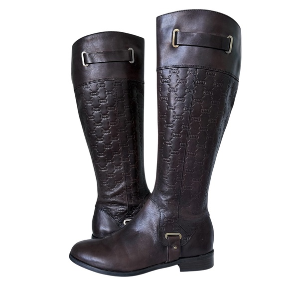 ETIENNE AIGNER | Vintage Monogram E-Gilbert Brown Riding Boots Sz 7 - Picture 1 of 7